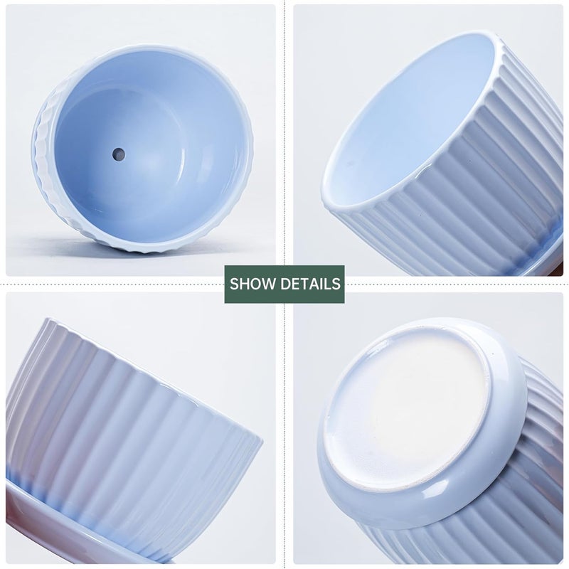 Ton Sin Sky Blue Ceramic Flower Pots, 4"+5"+6" Inch Small Succulent Planters with Drainage Hole,Modern Indoor Decorative Plant Pots Set of 3,Garden Pots with Saucer(Blue) - Image 4